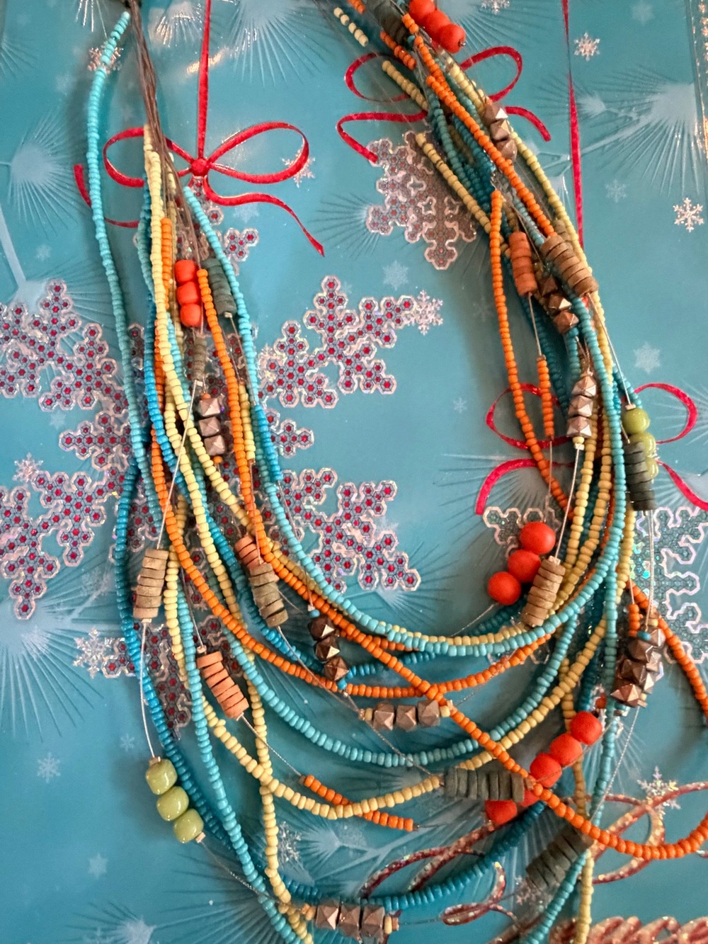 Chico's Turquoise, Orange & Yellow Multi-Strand Beaded Necklace
